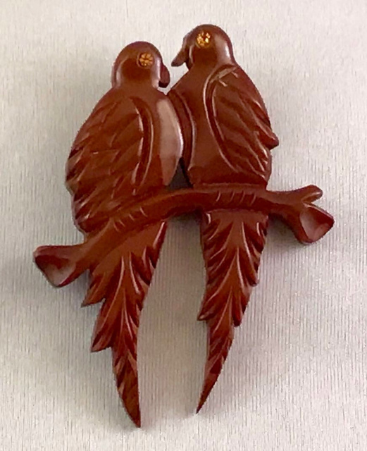 BP249 brown bakelite on wood bird pin